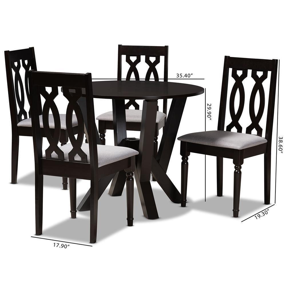 Anise Modern and Contemporary Grey Fabric Upholstered and Dark Brown Finished Wood 5-Piece Dining Set FredCo