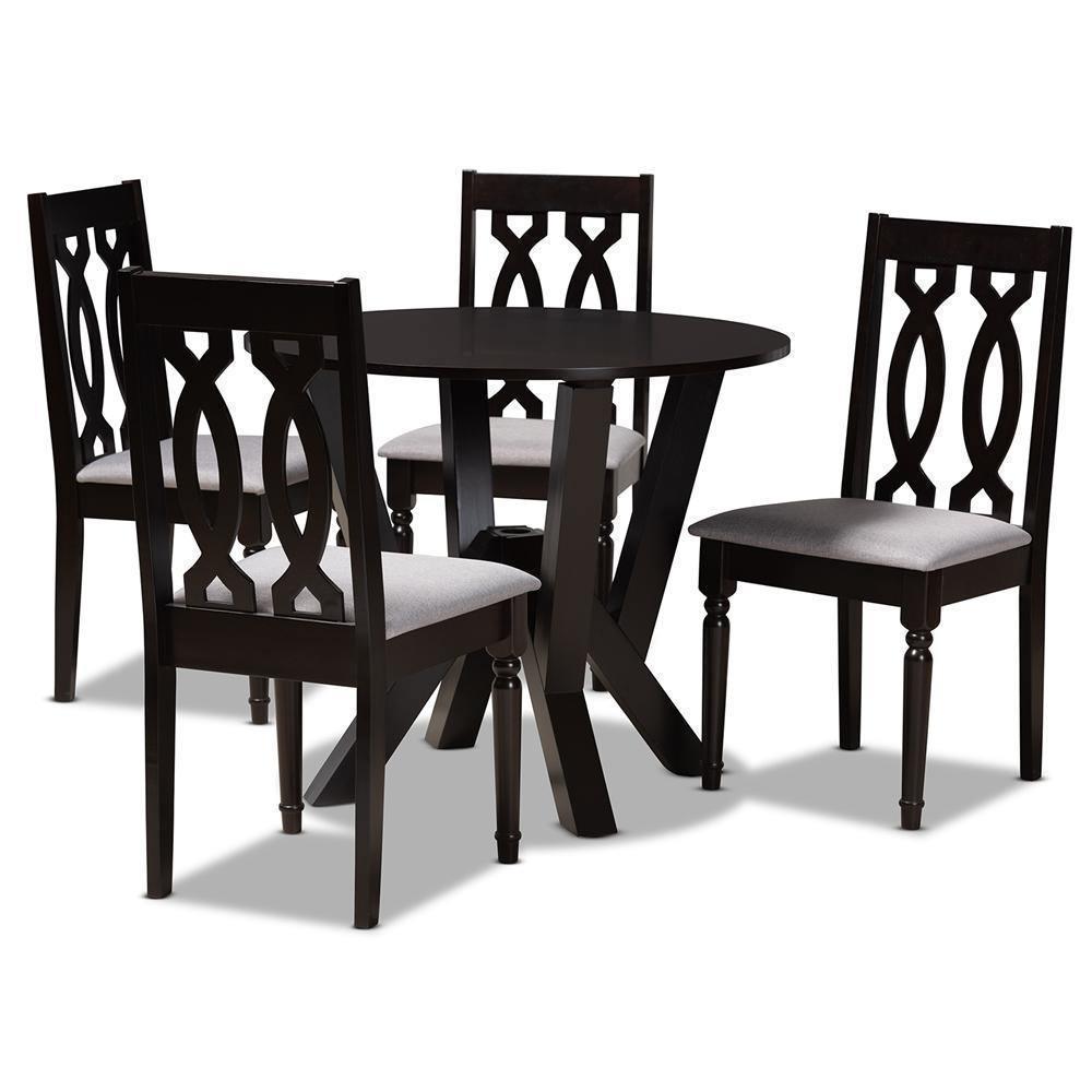 Anise Modern and Contemporary Grey Fabric Upholstered and Dark Brown Finished Wood 5-Piece Dining Set FredCo