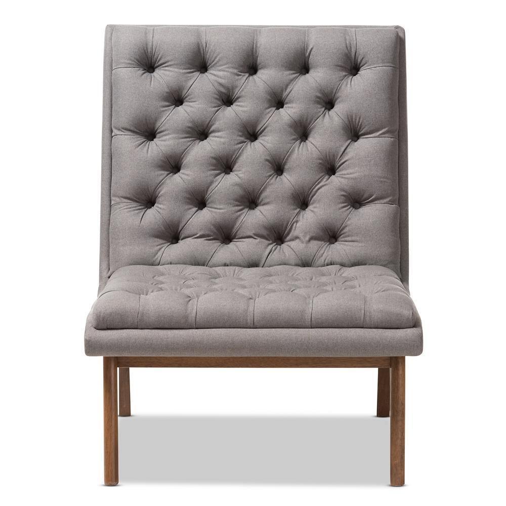 Annetha Mid-Century Modern Grey Fabric Upholstered Walnut Finished Wood Lounge Chair FredCo
