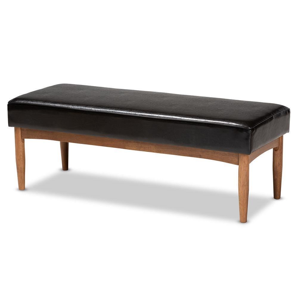 Arvid Mid-Century Modern Dark Brown Faux Leather Upholstered Wood Dining Bench FredCo