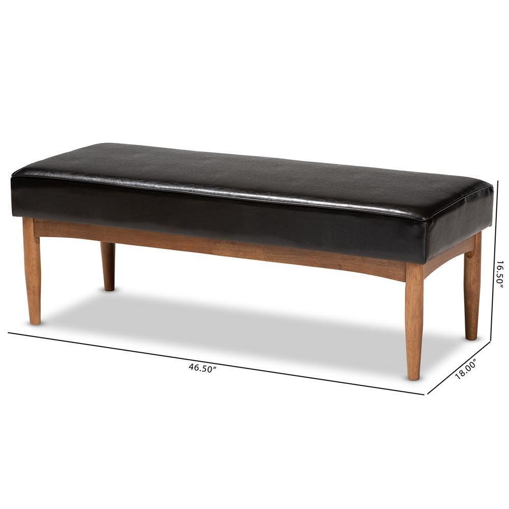Arvid Mid-Century Modern Dark Brown Faux Leather Upholstered Wood Dining Bench FredCo