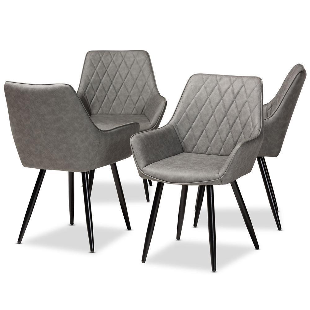 Astrid Mid-Century Contemporary Grey Faux Leather Upholstered and Black Metal 4-Piece Dining Chair Set FredCo