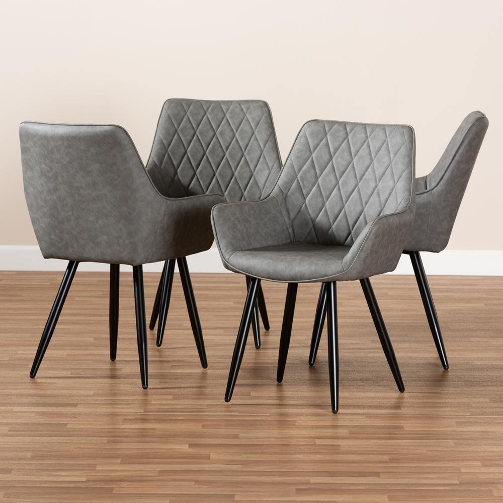 Astrid Mid-Century Contemporary Grey Faux Leather Upholstered and Black Metal 4-Piece Dining Chair Set FredCo