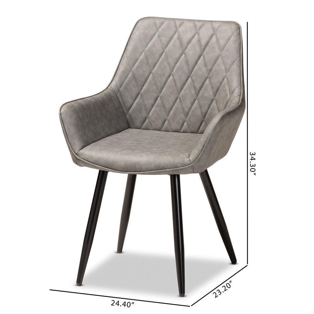 Astrid Mid-Century Contemporary Grey Faux Leather Upholstered and Black Metal 4-Piece Dining Chair Set FredCo