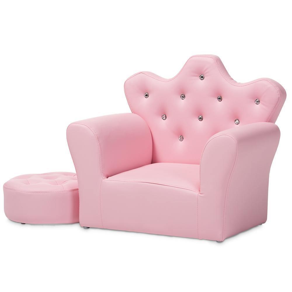 Ava Modern and Contemporary Pink Faux Leather 2-Piece Kids Armchair and Footrest Set FredCo