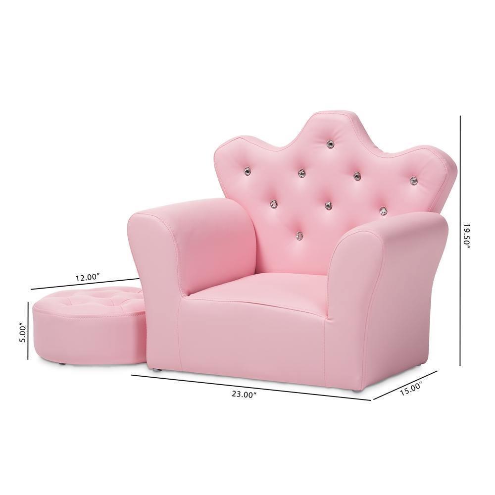 Ava Modern and Contemporary Pink Faux Leather 2-Piece Kids Armchair and Footrest Set FredCo