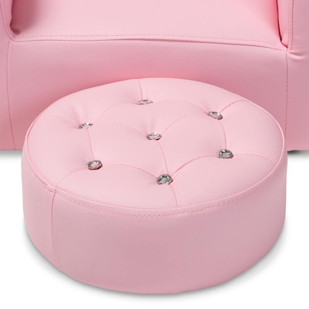 Ava Modern and Contemporary Pink Faux Leather 2-Piece Kids Armchair and Footrest Set FredCo