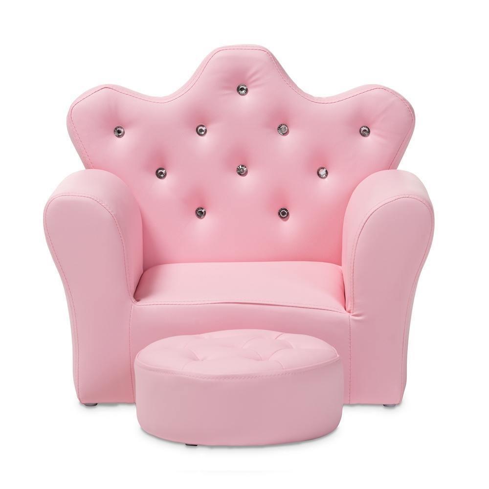 Ava Modern and Contemporary Pink Faux Leather 2-Piece Kids Armchair and Footrest Set FredCo