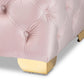 Avara Glam and Luxe Light Pink Velvet Fabric Upholstered Gold Finished Button Tufted Bench Ottoman FredCo