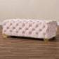 Avara Glam and Luxe Light Pink Velvet Fabric Upholstered Gold Finished Button Tufted Bench Ottoman FredCo