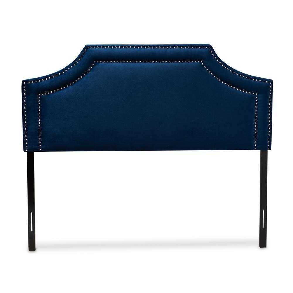 Avignon Modern and Contemporary Navy Blue Velvet Fabric Upholstered King Size Headboard FredCo