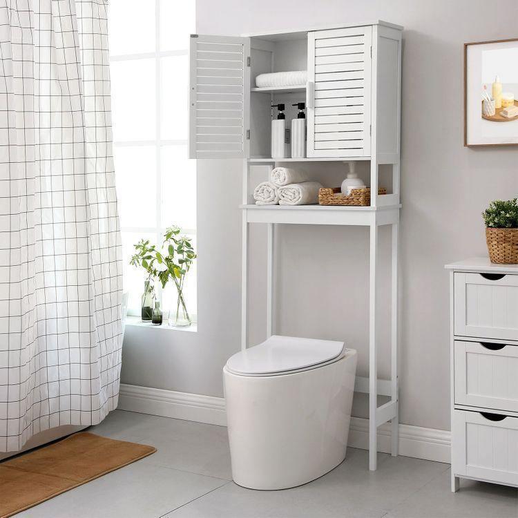 over the Toilet Storage with Basket and Drawer, Bamboo Bathroom