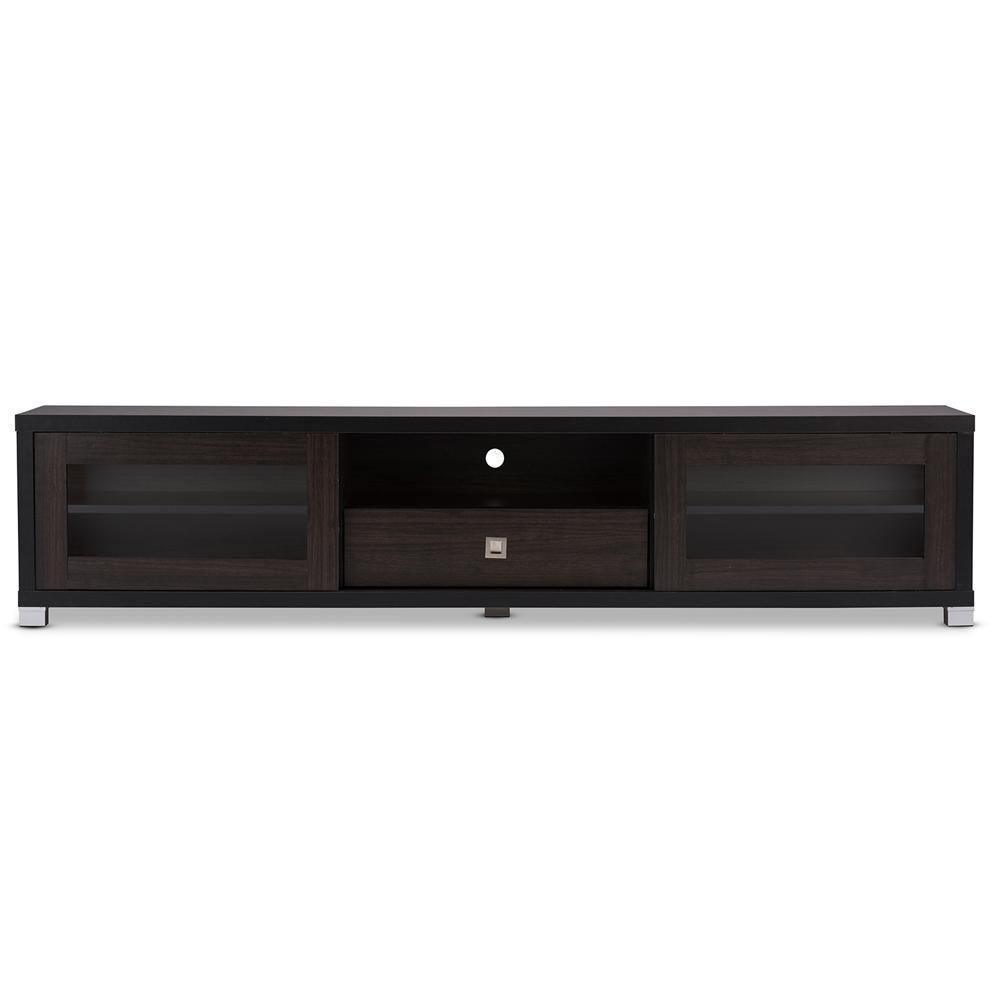 Beasley 70-Inch Dark Brown TV Cabinet with 2 Sliding Doors and Drawer FredCo