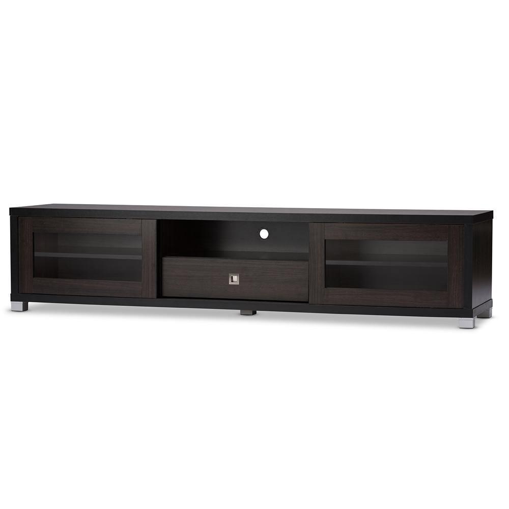 Beasley 70-Inch Dark Brown TV Cabinet with 2 Sliding Doors and Drawer FredCo