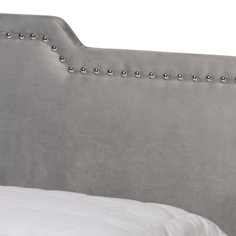 Benjen Modern and Contemporary Glam Grey Velvet Fabric Upholstered Queen Size Panel Bed FredCo