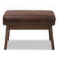 Bianca Mid-Century Modern Walnut Wood Dark Brown Distressed Faux Leather Ottoman FredCo