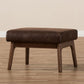 Bianca Mid-Century Modern Walnut Wood Dark Brown Distressed Faux Leather Ottoman FredCo