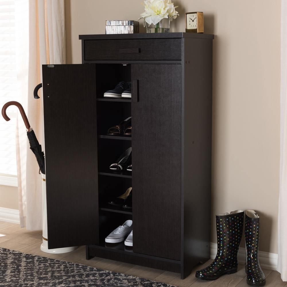 Bienna Modern and Contemporary Wenge Brown Finished Shoe Cabinet FredCo