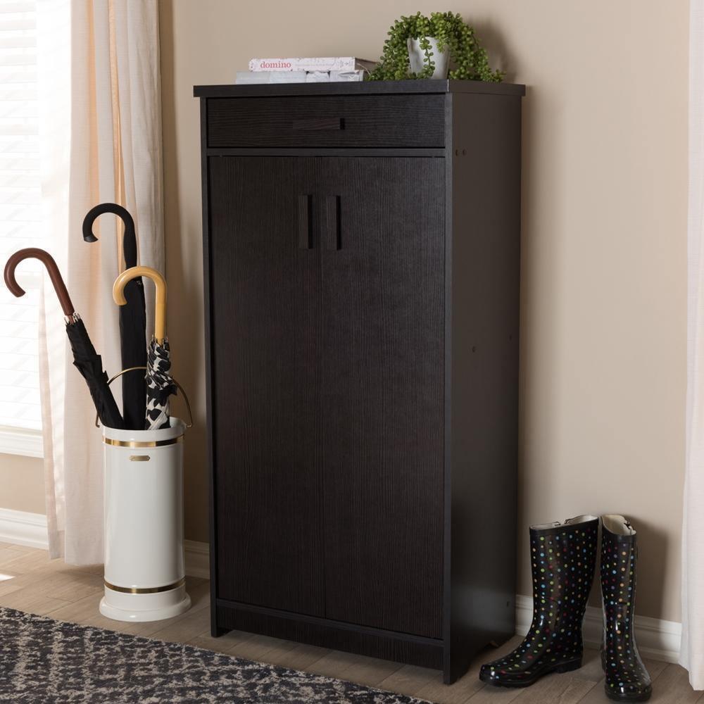 Bienna Modern and Contemporary Wenge Brown Finished Shoe Cabinet FredCo