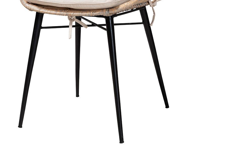 Brenna Modern Bohemian Greywashed Rattan and Black Metal Dining Chair FredCo