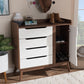 Brighton Mid-Century Modern White and Walnut Wood Storage Shoe Cabinet FredCo