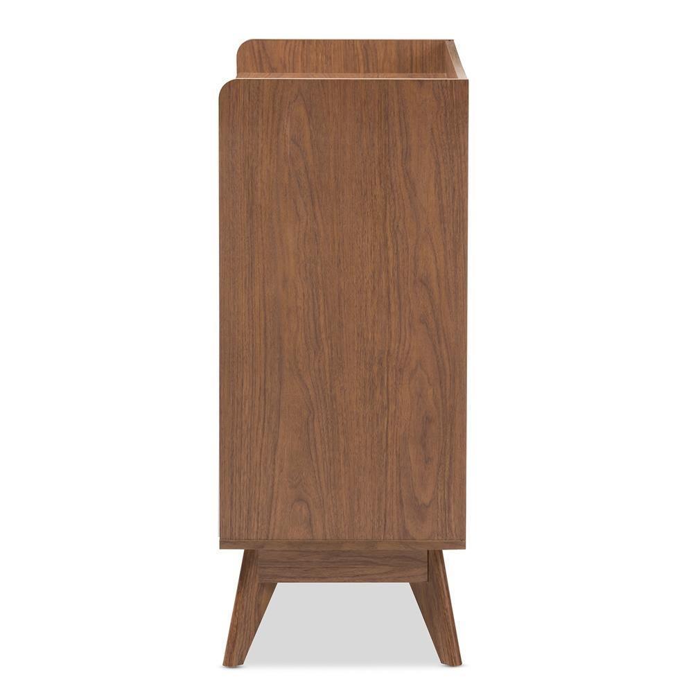 Brighton Mid-Century Modern White and Walnut Wood Storage Shoe Cabinet FredCo