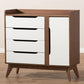 Brighton Mid-Century Modern White and Walnut Wood Storage Shoe Cabinet FredCo