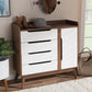 Brighton Mid-Century Modern White and Walnut Wood Storage Shoe Cabinet FredCo