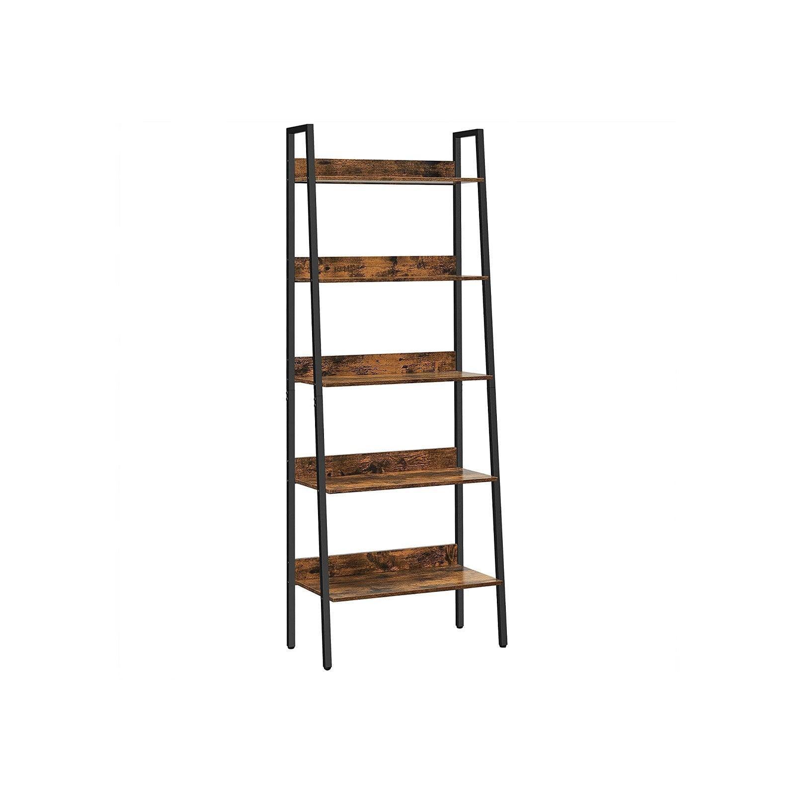 Brown & Black 5-Tier Storage Ladder Shelf FredCo