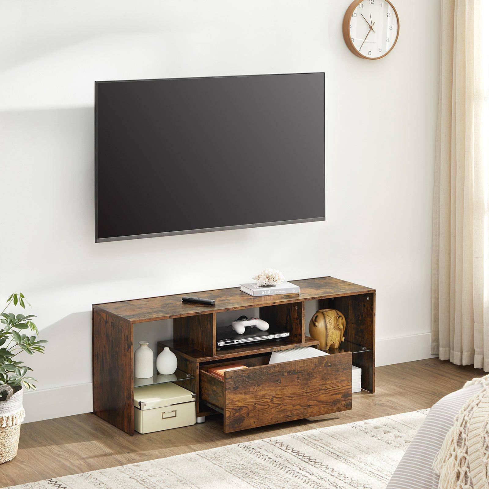 Brown Wooden TV Console with Glass Shelf FredCo