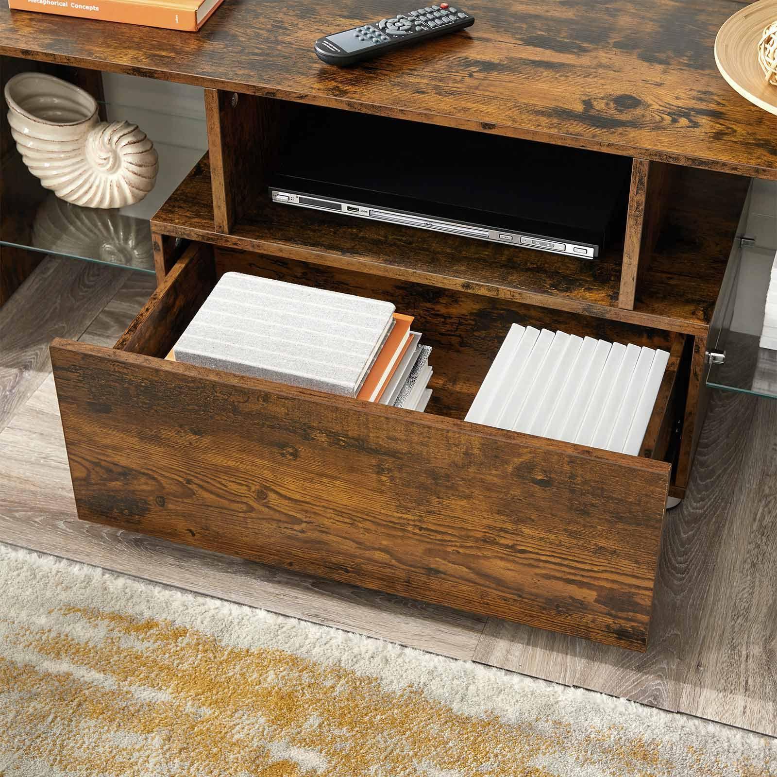 Brown Wooden TV Console with Glass Shelf FredCo