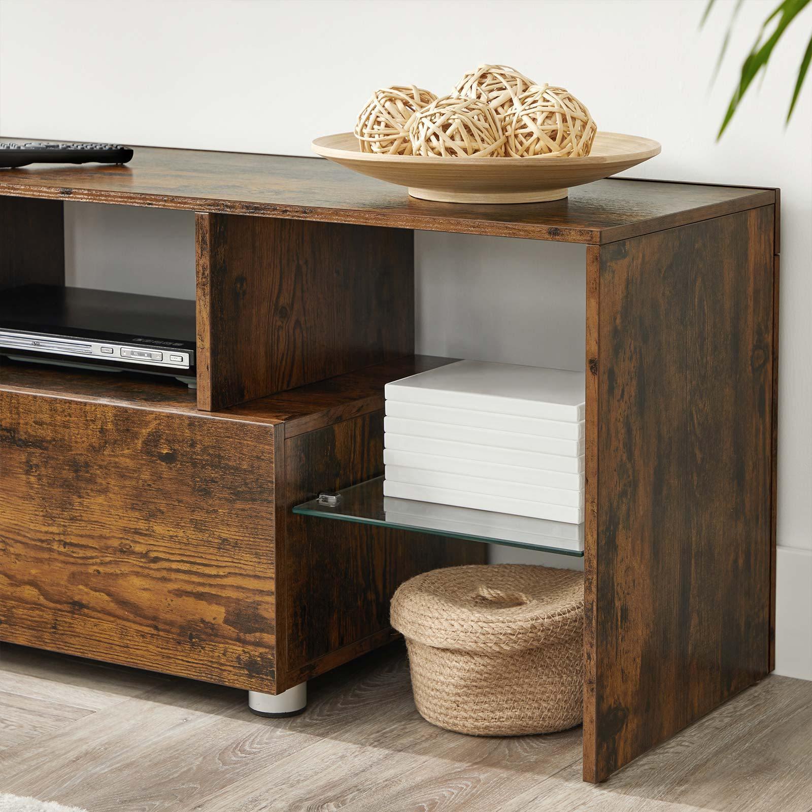 Brown Wooden TV Console with Glass Shelf FredCo