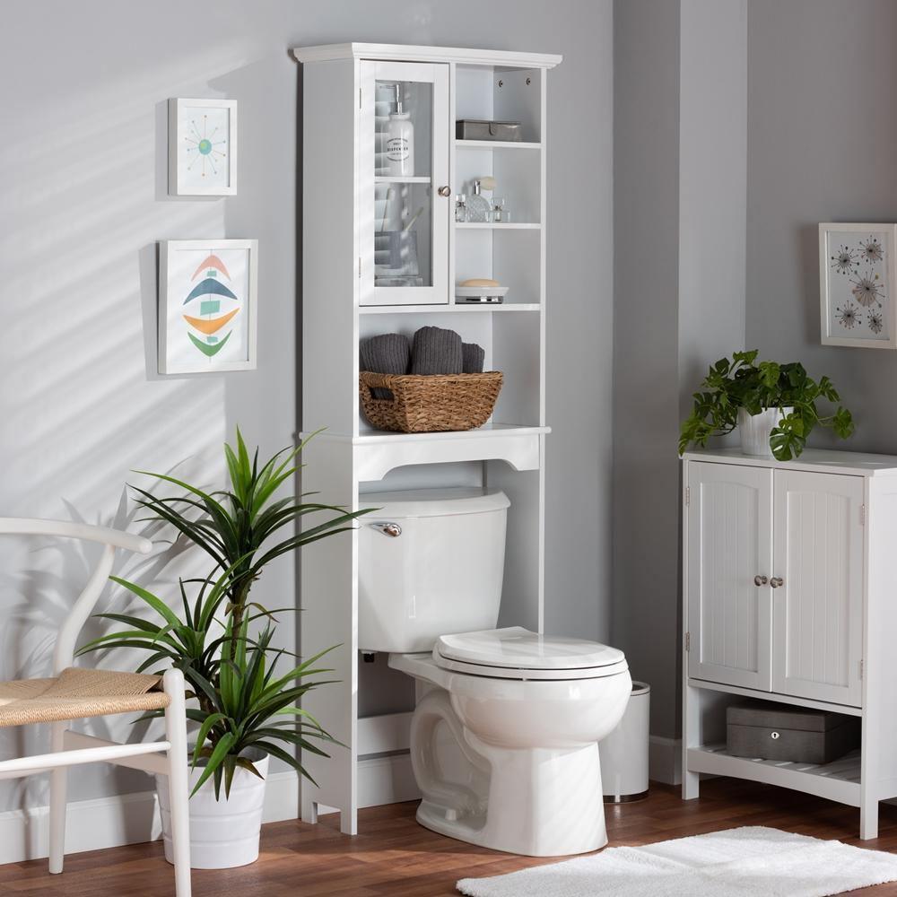 Campbell Modern and Contemporary White Finished Wood Over the Toilet Bathroom Storage Cabinet FredCo