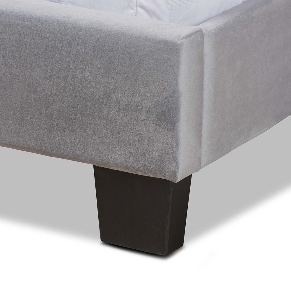 Caprice Modern and Contemporary Glam Grey Velvet Fabric Upholstered Queen Size Panel Bed FredCo