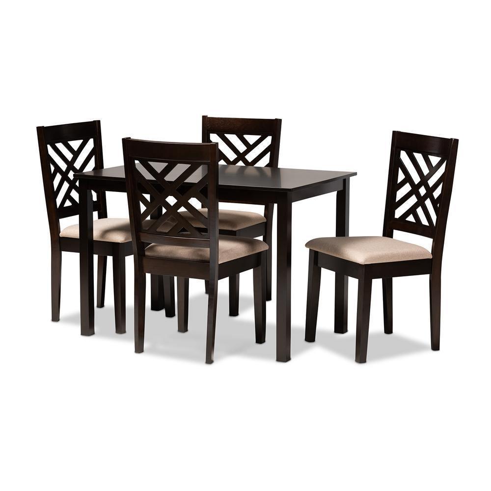 Caron Modern and Contemporary Sand Fabric Upholstered Espresso Brown Finished Wood 5-Piece Dining Set FredCo