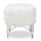 Celia Modern and Contemporary White Faux Fur Upholstered Silver Metal Ottoman FredCo