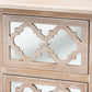 Celia Transitional Rustic French Country White-Washed Wood and Mirror 2-Drawer Quatrefoil Nightstand FredCo