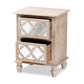 Celia Transitional Rustic French Country White-Washed Wood and Mirror 2-Drawer Quatrefoil Nightstand FredCo