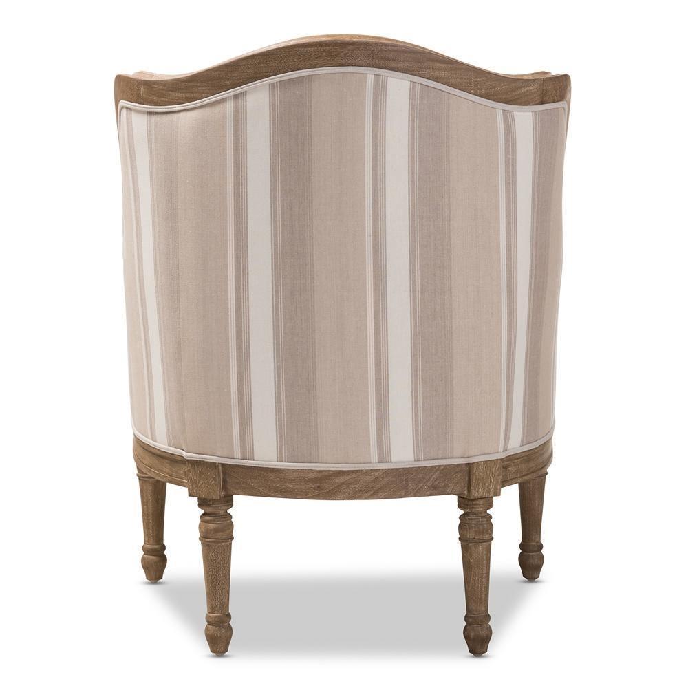 Charlemagne Traditional French Accent Chair Oak Brown Stripe