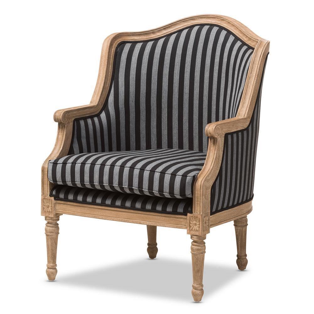 Charlemagne Traditional French Black and Grey Striped Accent Chair FredCo