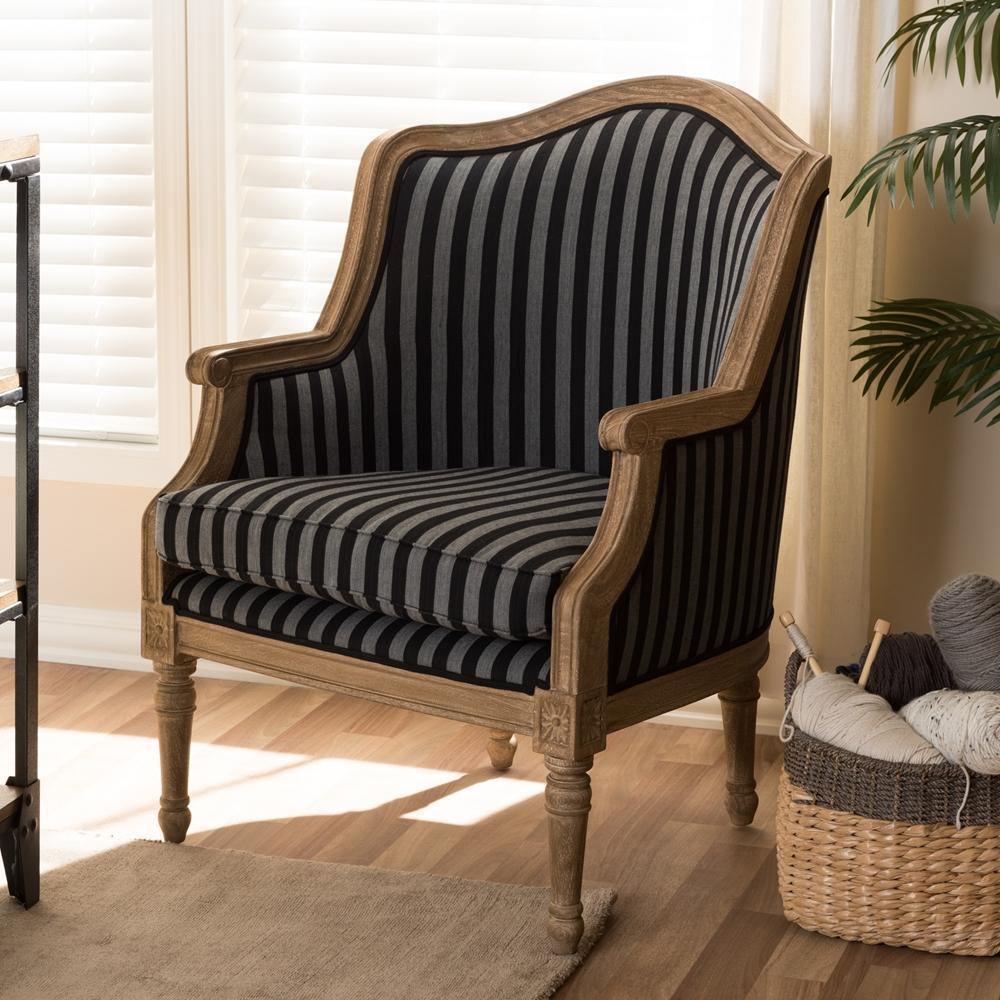 Charlemagne Traditional French Black and Grey Striped Accent Chair FredCo