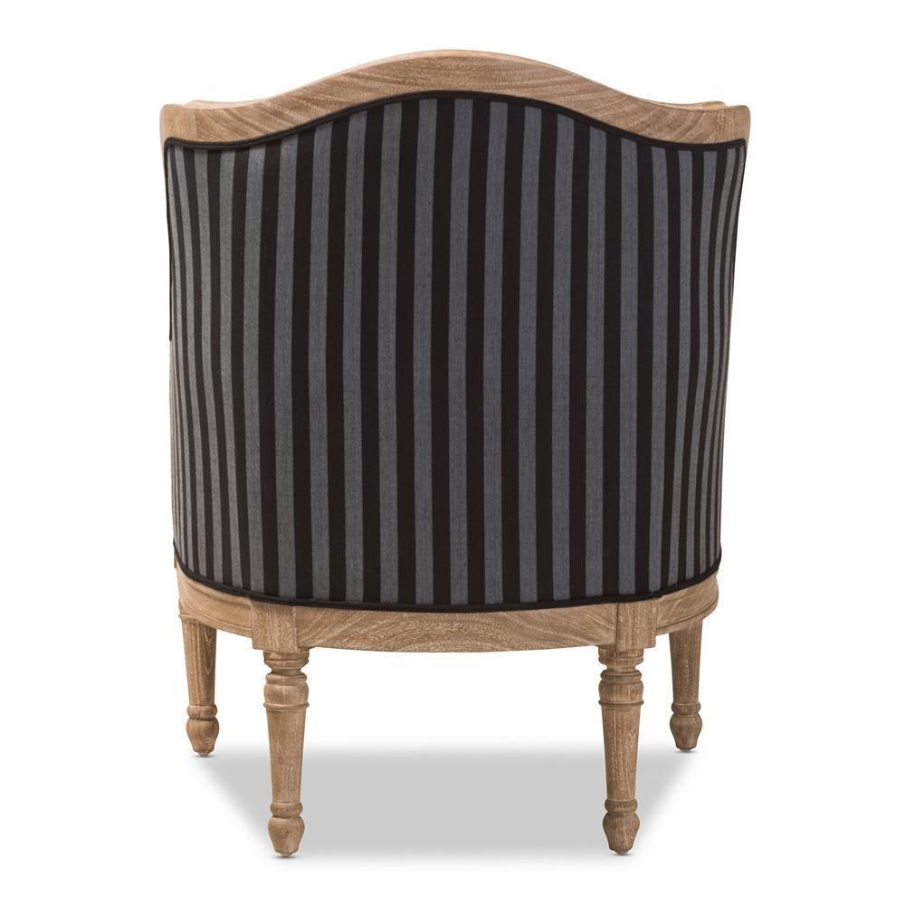 Charlemagne Traditional French Black and Grey Striped Accent Chair FredCo