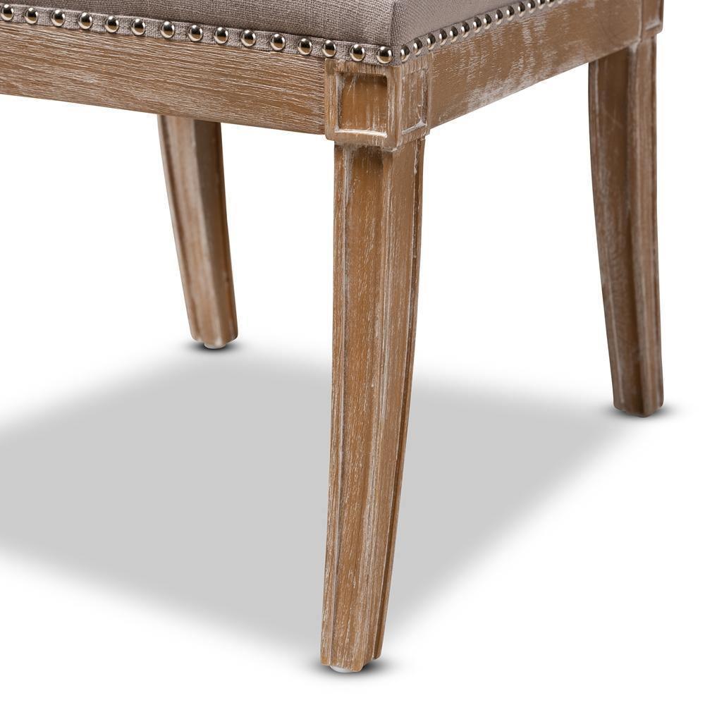 Charmant French Provincial Beige Fabric Upholstered Weathered Oak Finished Wood Dining Chair FredCo