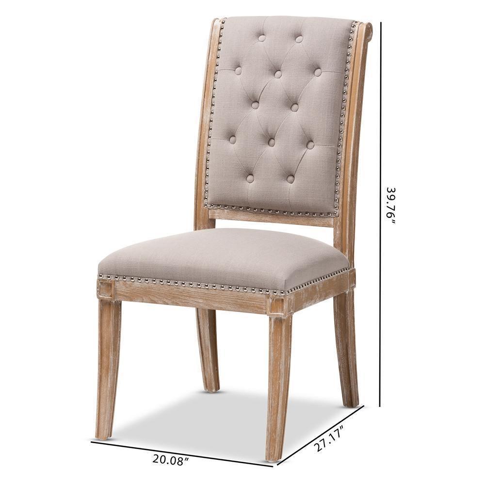 Charmant French Provincial Beige Fabric Upholstered Weathered Oak Finished Wood Dining Chair FredCo