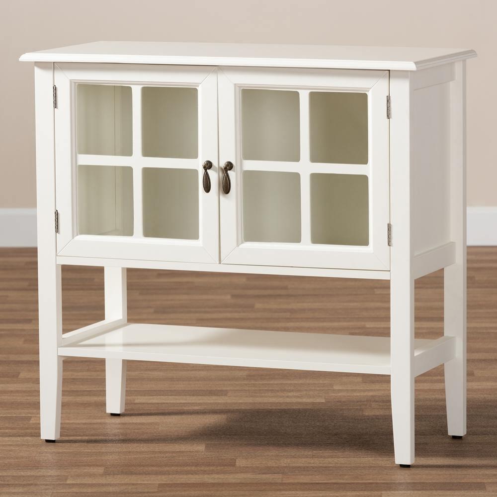 Chauncey Classic and Traditional White Finished Wood and Glass 2-Door Kitchen Storage Cabinet FredCo