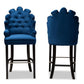 Chloe Modern and Contemporary Navy Blue Velvet Upholstered and Dark Brown Finished Wood 2-Piece Bar Stool Set FredCo