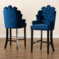 Chloe Modern and Contemporary Navy Blue Velvet Upholstered and Dark Brown Finished Wood 2-Piece Bar Stool Set FredCo