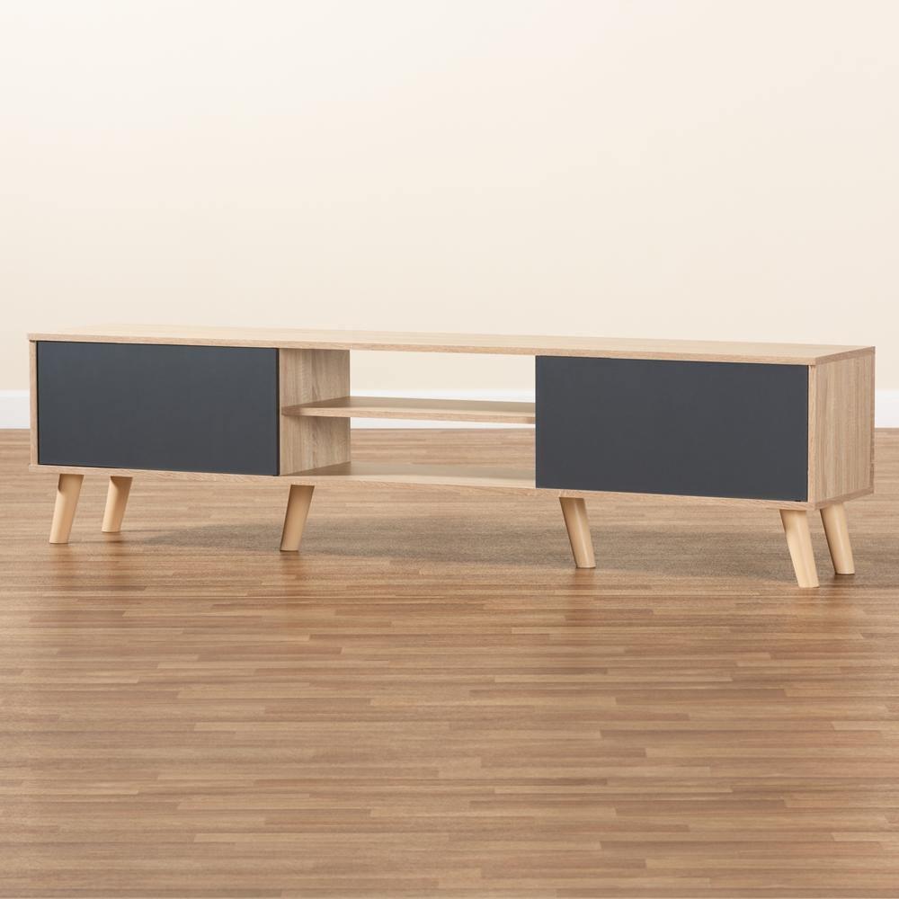 Clapton Modern and Contemporary Two-Tone Grey and Oak Brown Finished Wood TV Stand FredCo