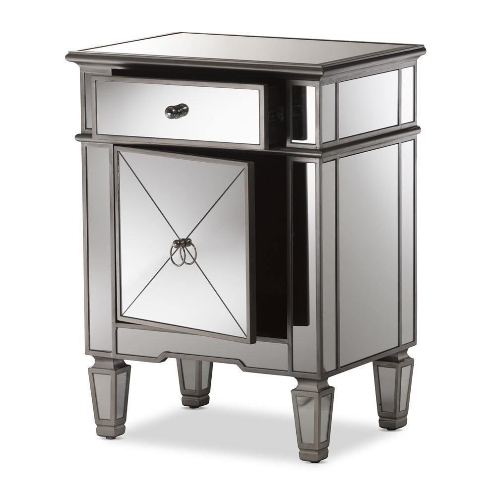 Claudia Hollywood Regency Glamour Style Mirrored Nightstand | FredCo