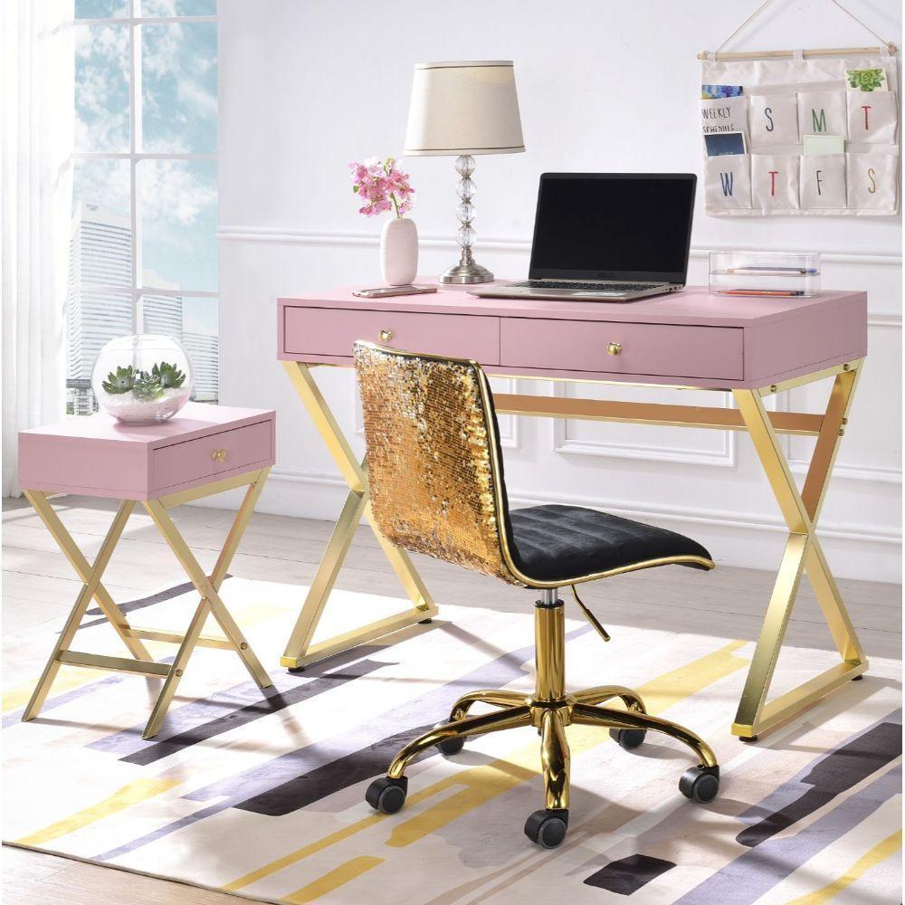 Coleen Writing Desk Pink & Gold FredCo